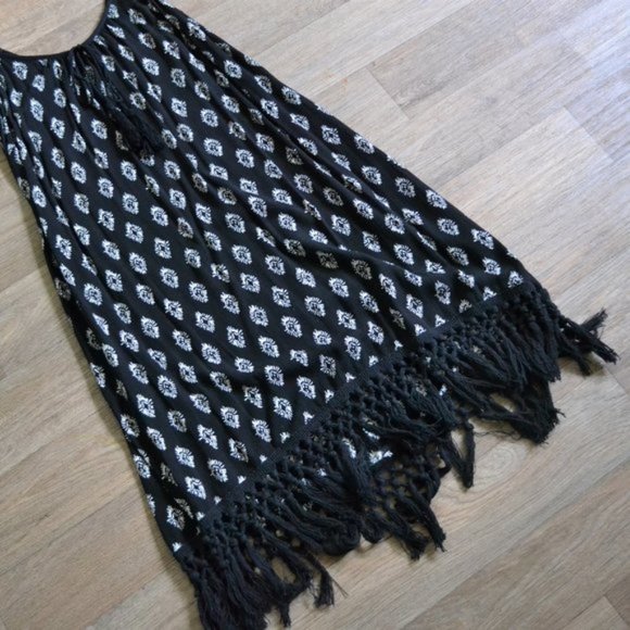 NWOT Xhilaration Fringe Black White Boho Tassel Pattern Dress Size Small - Picture 5 of 8